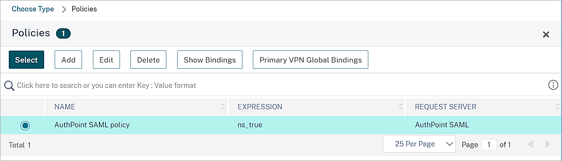 Screen shot of the add authentication type